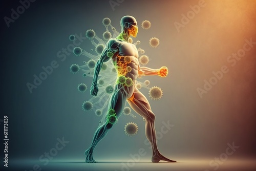 The immune system. Immunity. Natural protection of the human body against external factors, bacteria, viruses, various diseases. A shield on the guard of a human being. photo