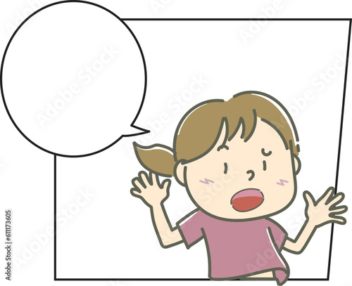 マンガの吹き出しフレーム付きの子ども