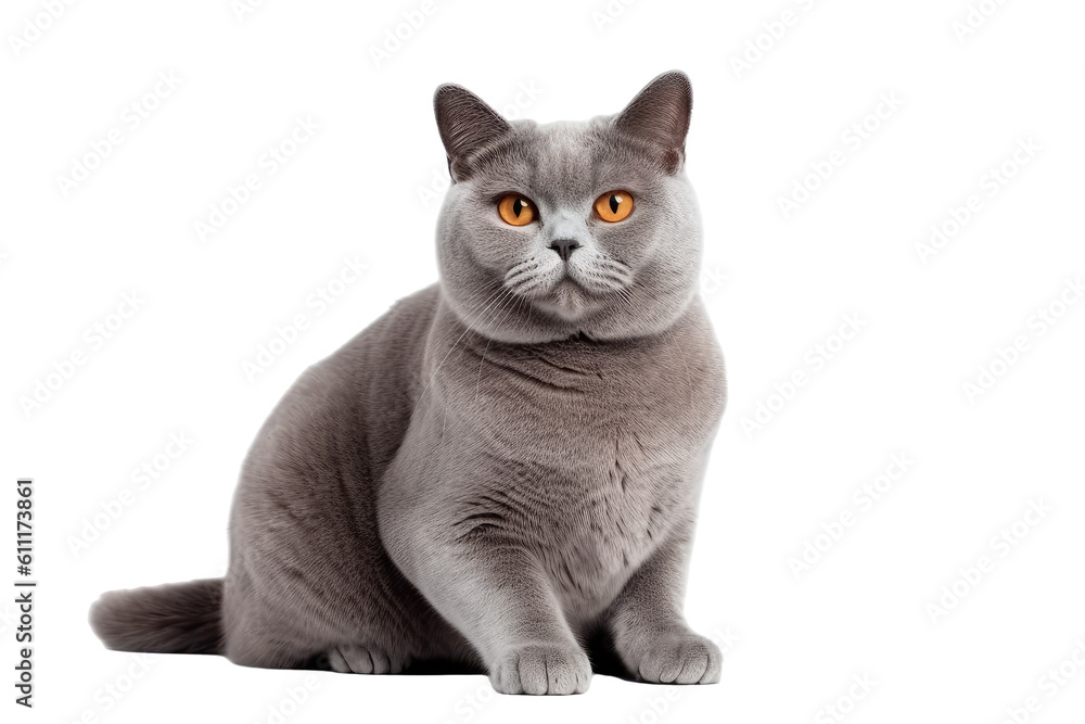 British shorthair cat isolated on transparent background. Generative AI