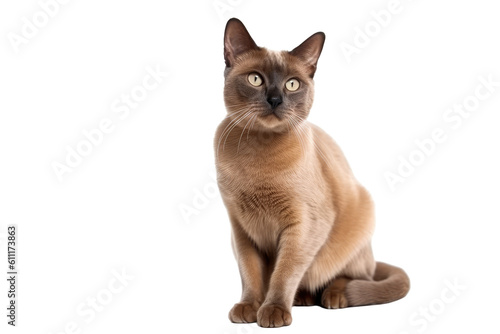 Burmese cat isolated on transparent background. Generative AI