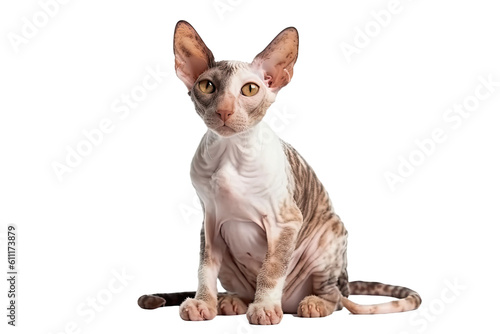 Cornish Rex cat isolated on transparent background. Generative AI