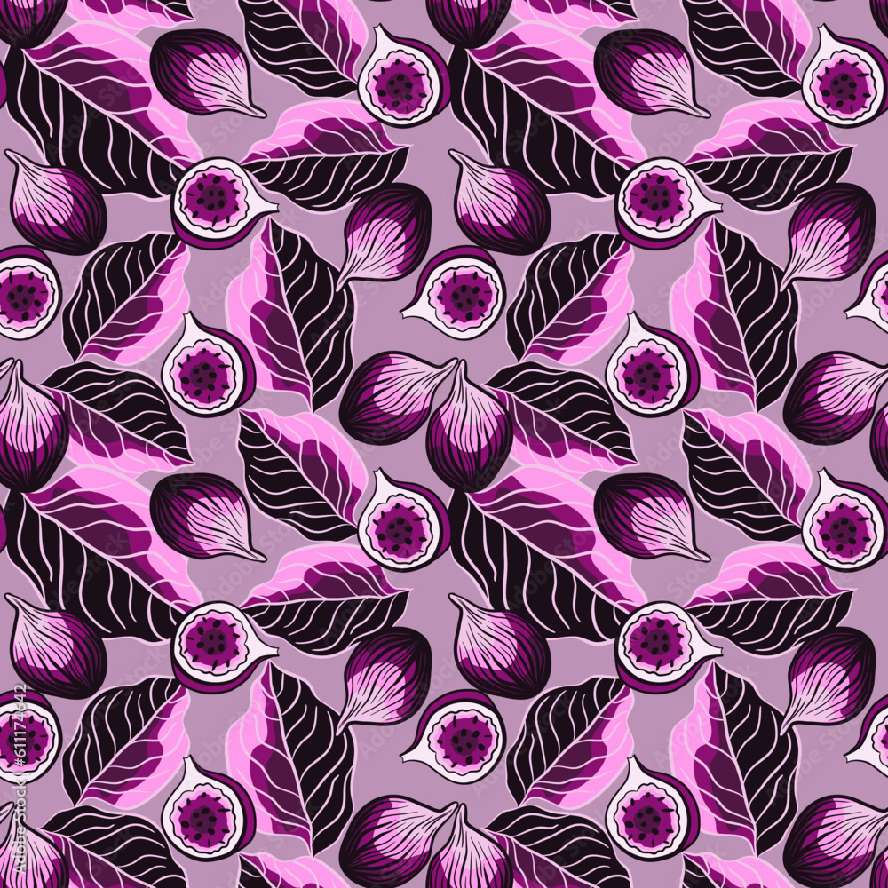 Fototapeta premium Seamless pattern with figs and leaves. Vector illustration.
