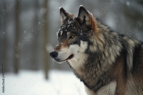 Generative AI. a wolf in winter