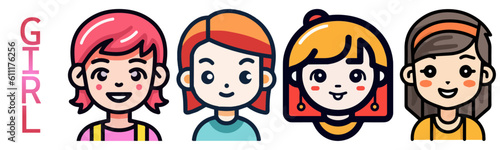 Cartoon girls illustration set