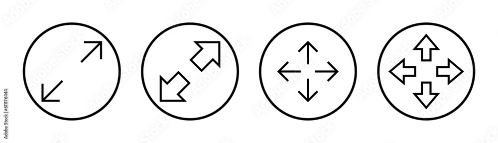Fullscreen Icon set illustration. Expand to full screen sign and symbol. Arrows symbol Fullscreen Icon set illustration. Expand to full screen sign and symbol. Arrows symbol