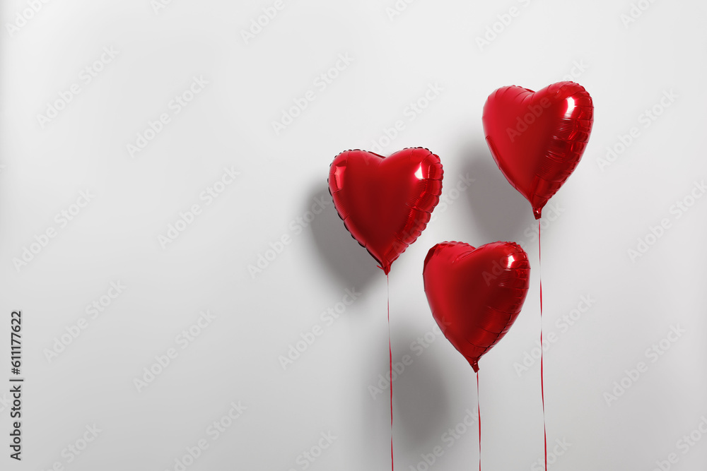 Many red heart shaped balloons on white background, space for text