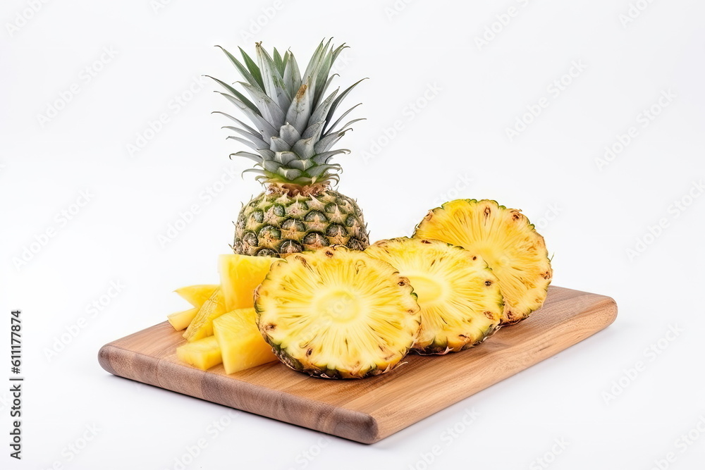 pineapple with pineapple slices on white background pineapple with pineapple slices on white background