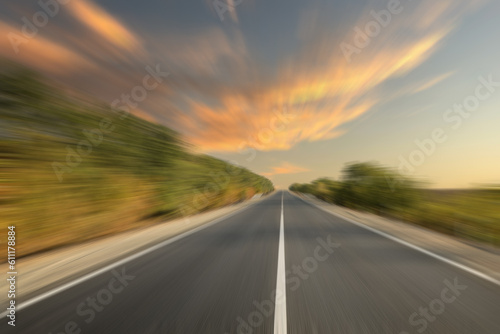 Asphalt country road without transport, motion blur effect