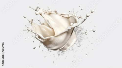 A milk splash on a clean white surface. Generative ai © cac_tus