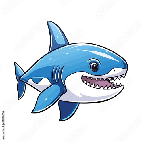 Enchanting Shark: Endearing 2D Illustration of a Charming Underwater Guardian © pisan