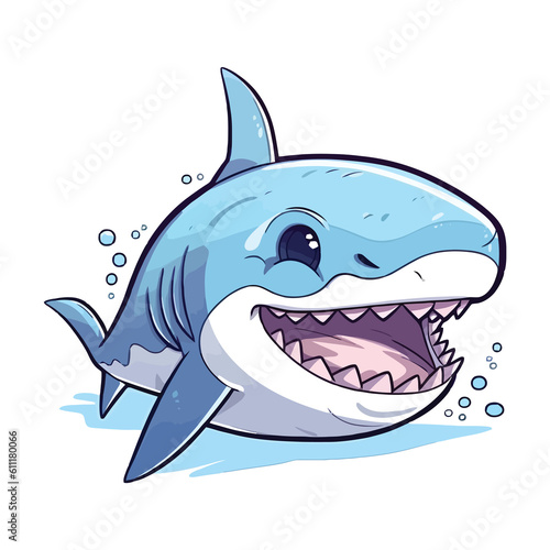 Enchanting Shark  Endearing 2D Illustration of a Charming Underwater Guardian