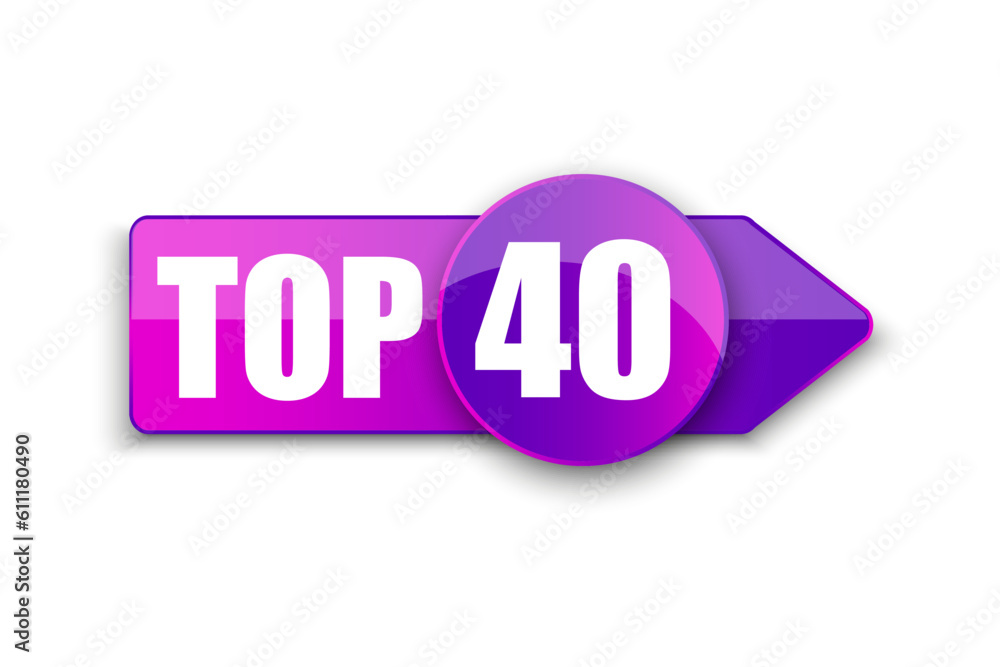 Top 40 word on purple ribbon arrow. Vector illustration. Stock picture. Top 40 word on purple ribbon arrow. Vector illustration. Stock picture.