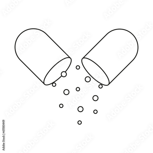 pharmaceutical capsule icon, dose medical pill, concept pharmacy, medicine drug composition, powder supplement, thin line . Vector illustration. stock image.