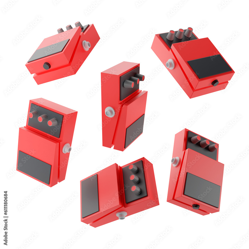 Fotografie Guitar Effects Pedal - Distortion - Overdrive - 3D Render - Various Scenes