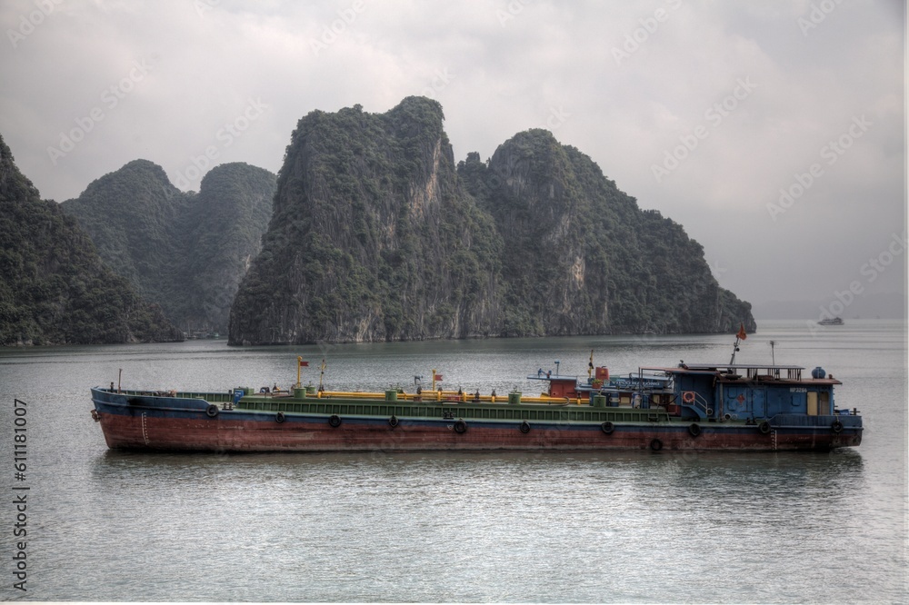 Large Shipping Boat on Halong Bay, Vietnam