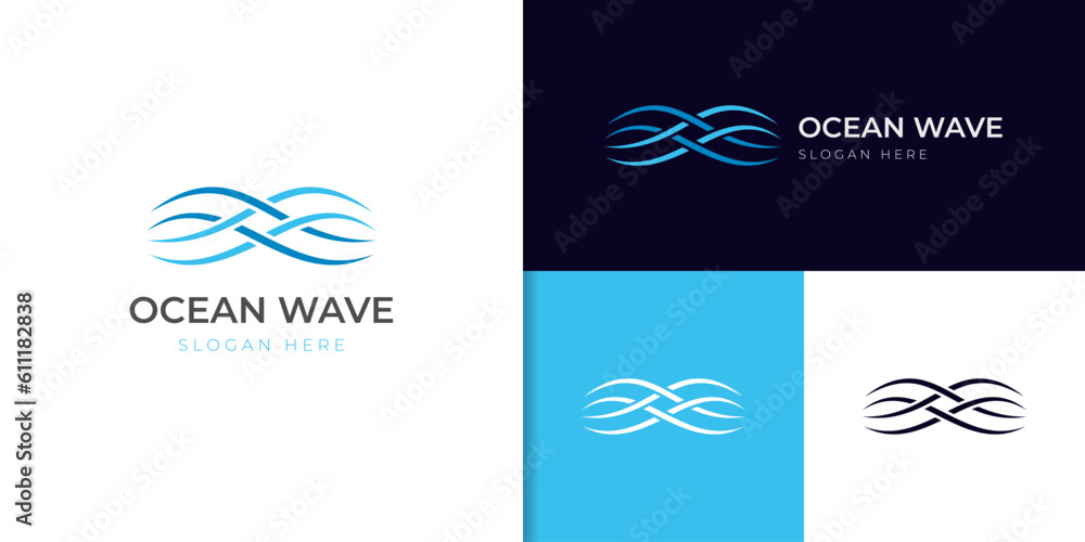 ocean blue wave abstract water logo icon design element, line water wave simple logo element