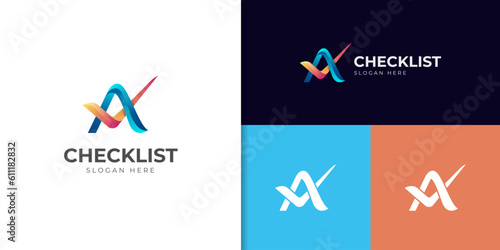 Letter A great Logo icon design with checklist element symbol for your business