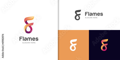 abstract letter F logo symbol, letter f fire flame red logo icon design