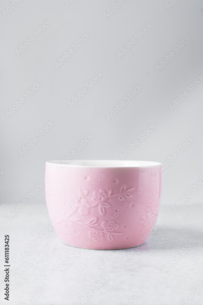 Large pink mug on a marble tray, pink coffee cup Large pink mug on a marble tray, pink coffee cup