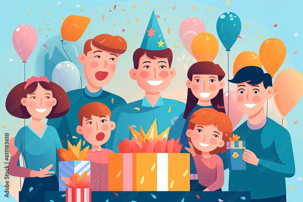 Happy Birthday Party illustration Idea. Generative AI Happy Birthday Party illustration Idea. Generative AI