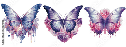  beautiful butterfly png, purple blank painted butterfly with wings spread out flying, Generative AI