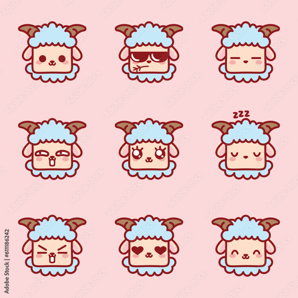 cute kawaii sheep emoji set Stock Vector Adobe Stock
