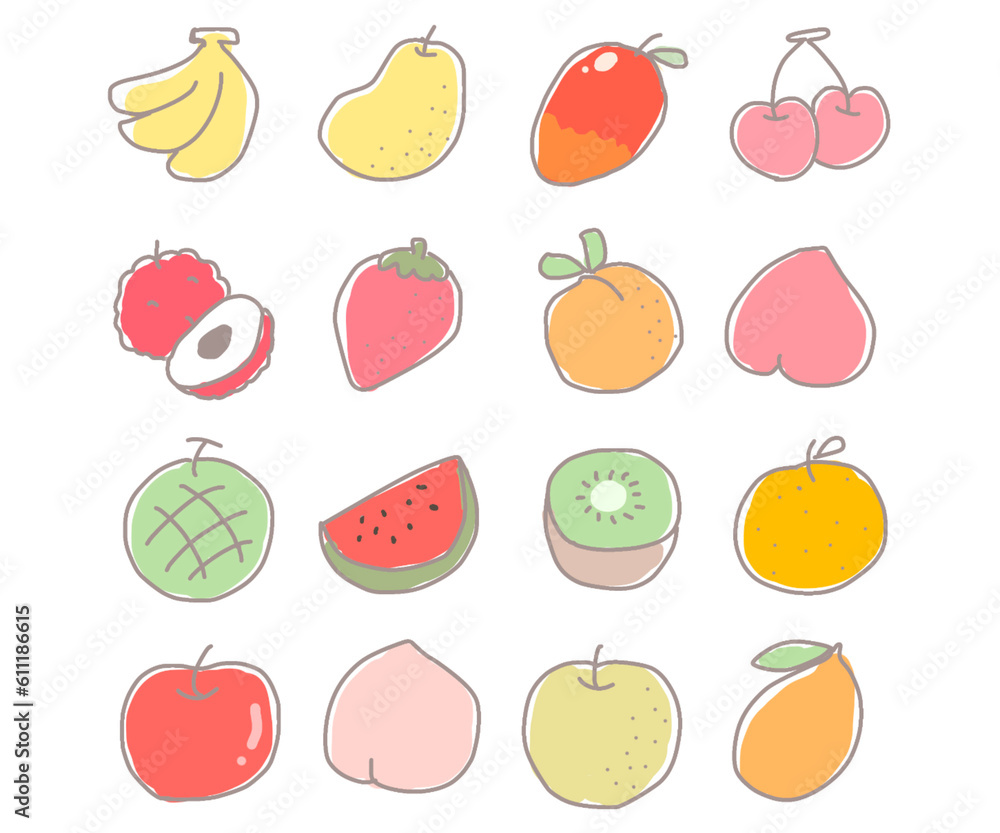 ゆるいフルーツのイラストセット Stock-Illustration | Adobe Stock