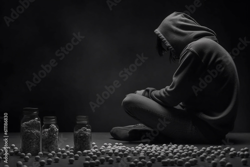 Drugs today's greatest human problem, social help, abandonment a helping hand, drug pills, dependency addiction, loneliness seclusion, marijuana, ecstasy cocaine LSD amphetamines heroin. photo