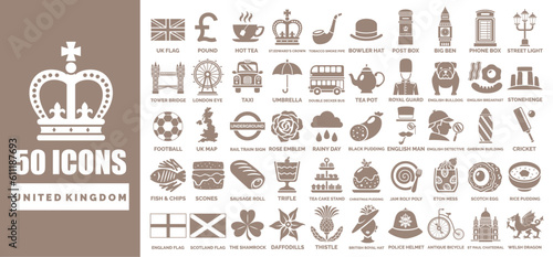 50 United kingdom icon element vector collection in flat flat design style