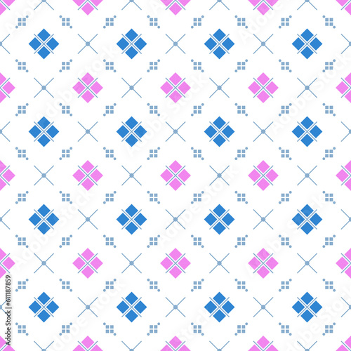 In this seamless pattern, arrange the diamonds into a larger diamond. Which has pink and blue arrange neatly and beautifully against a white background, looks interesting and attractive.
