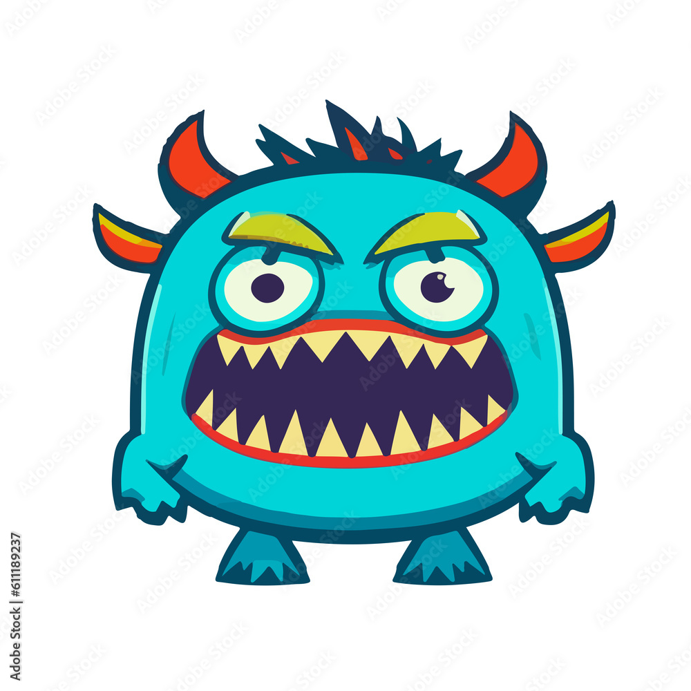 Kawaii doodle smiling monsters seamless  with sharp teeth