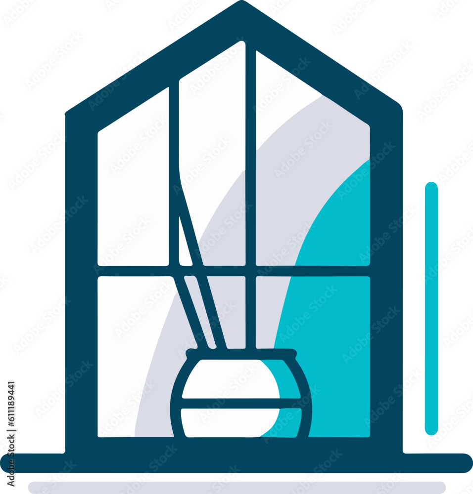 Logo for the sale and glazing of windows, Glass company logotype Window icon, isolated on white Logo for the sale and glazing of windows, Glass company logotype Window icon, isolated on white