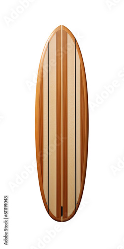 a Beautifully handcrafted wood surfboard, exotic wood, Surf-themed, Vertical format, photorealistic illustrations in a PNG, cutout, and isolated. Generative AI © Purple Penguin GFX
