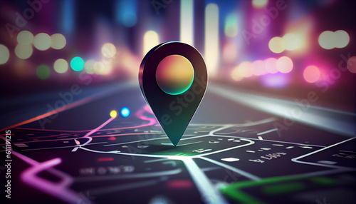 Point on smartphone with gps navigator icon. technology background Ai generated image