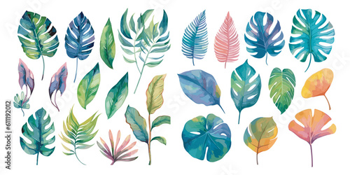 watercolor tropical leaves clipart for graphic resources