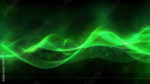 0727. Electric Green Digital Wave Background. Generative AI