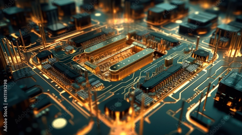 Close-up of the electronic circuit board. Electronic computer hardware technology. 3d AI generated image Close-up of the electronic circuit board. Electronic computer hardware technology. 3d AI generated image