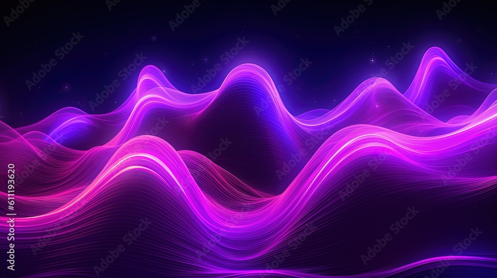 0748. Futuristic Purple Neon Waves Background. Generative AI