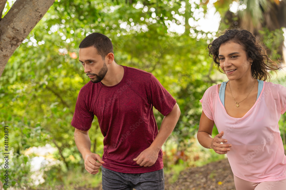 Couple in sportswear doing a run