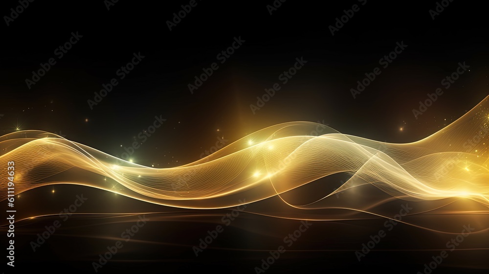 0834. Illuminated Gold Lines Digital Wave Background. Generative AI
