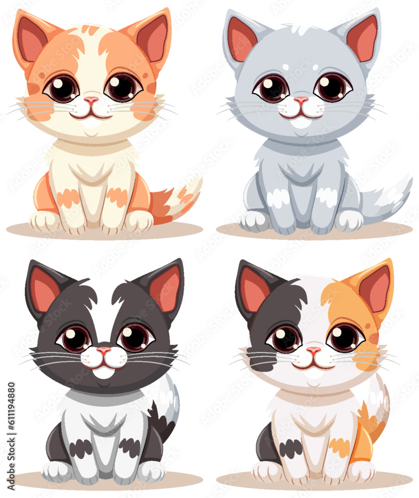 Set of cute cat cartoon character Set of cute cat cartoon character