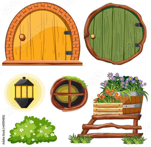 Set of fairy tales house elements