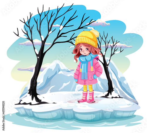 Cut girl at cold outdoor winter scene