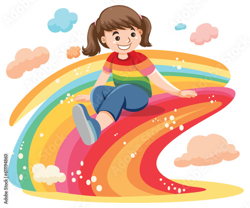 Happy Girl on Rainbow Wave