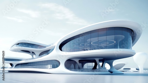 3D futuristic sci-fi white city architecture with organic skyscrapers, for science fiction or fantasy backgrounds, Abstract building, Generative AI illustration