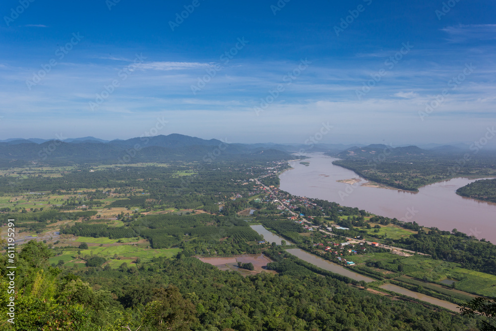 Mekong river view point with green forest and beautiful sky