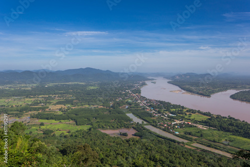 Mekong river view point with green forest and beautiful sky
