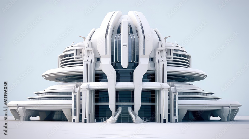 3D futuristic sci-fi white city architecture with organic skyscrapers, for science fiction or fantasy backgrounds, Abstract building, Generative AI illustration 3D futuristic sci-fi white city architecture with organic skyscrapers, for science fiction or fantasy backgrounds, Abstract building, Generative AI illustration