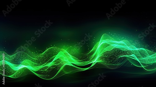 0973. Neon Green Digital Wave Background. Generative AI