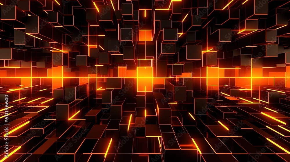 Obraz premium 0987. Neon Orange Geometric Grid Background. Generative AI